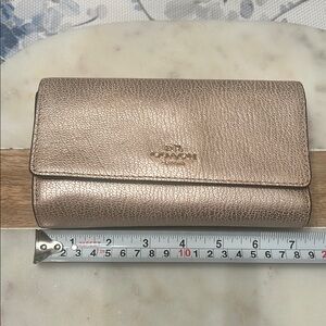Coach Pink and Gold Leather Wallet with Flap Closure